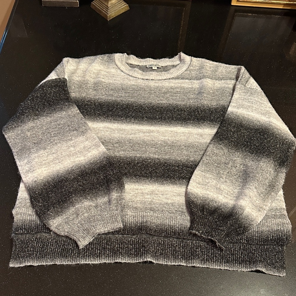 Women's Black and Gray Striped Sweater (Size: Medium)